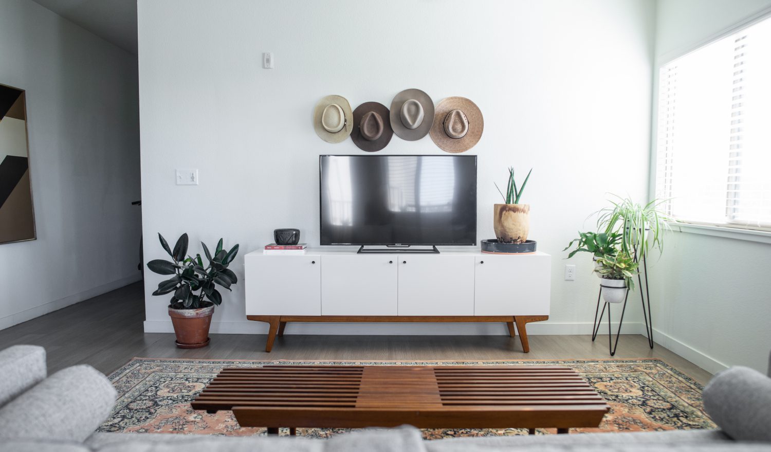 Living room with media console